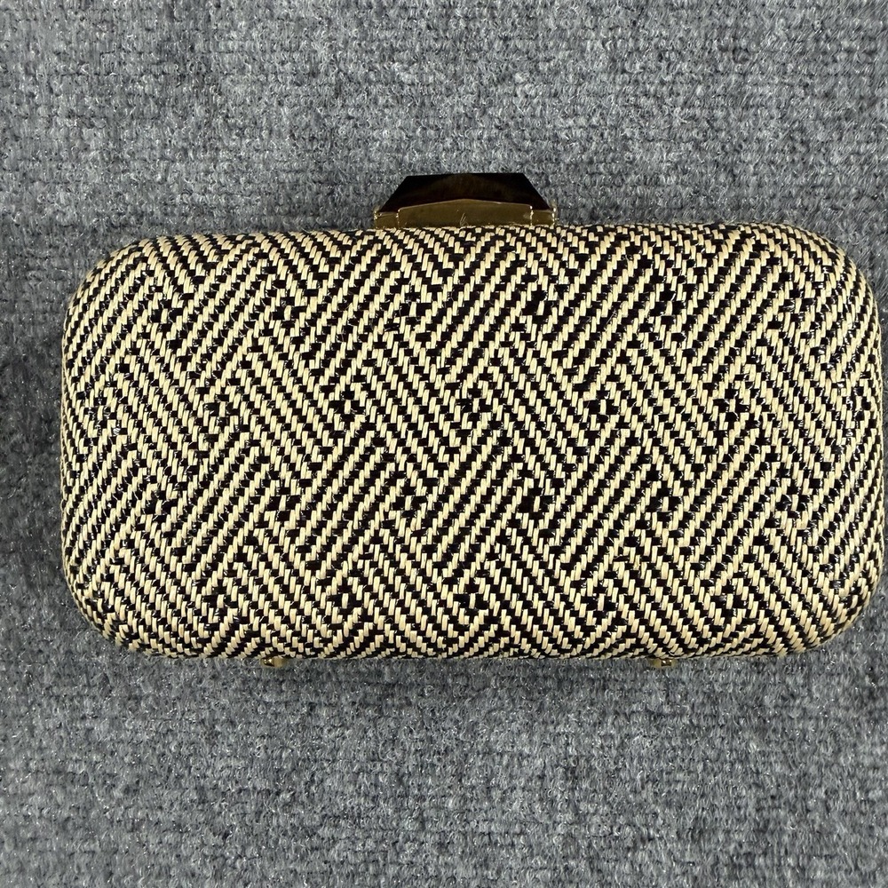 Kotur Clutch Woven Rattan Wicker Gold Clasp Hard Shell Vintage Luxury